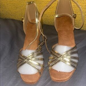 Chic Gold Strappy Heels for Women with Suede Feel Good